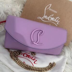 🎄Christian Louboutin Lavender Clutch with Gold Chain NWT and box